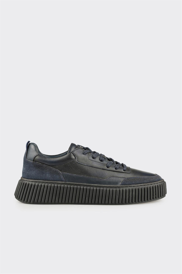 Lacivert deri erkek günlük ayakkabı, rahat kullanım için - Elle Shoes
