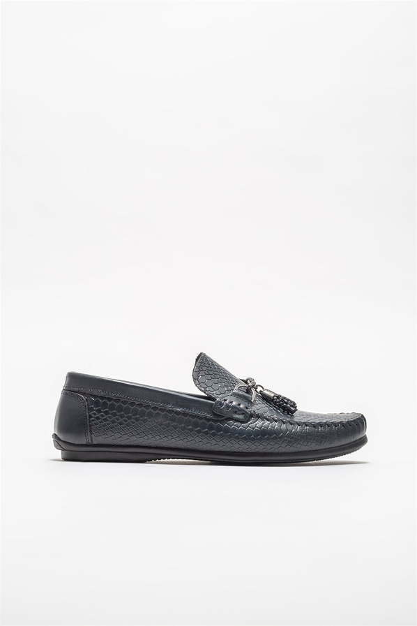 Lacivert deri erkek günlük ayakkabı, günlük kullanım için - Elle Shoes
