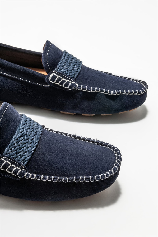 Lacivert deri erkek günlük ayakkabı, günlük kullanım için - Elle Shoes
