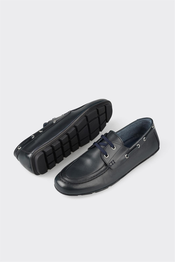 Lacivert deri erkek günlük ayakkabı, rahat kullanım için - Elle Shoes