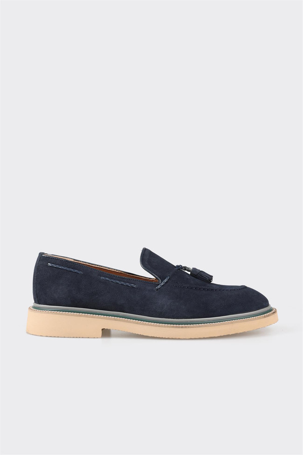 Lacivert deri erkek loafer, günlük kullanım için - Elle Shoes