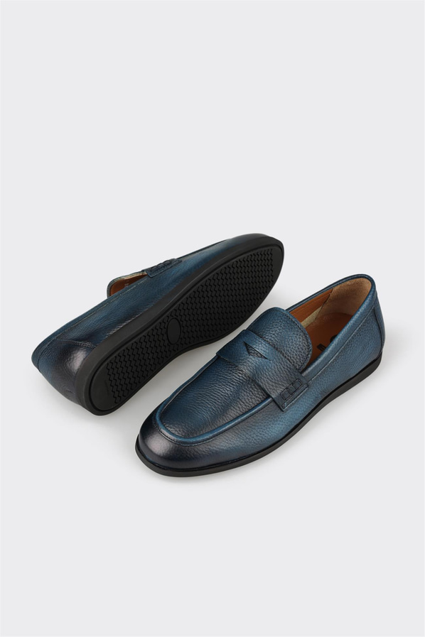 Lacivert deri erkek loafer, günlük kullanım için - Elle Shoes