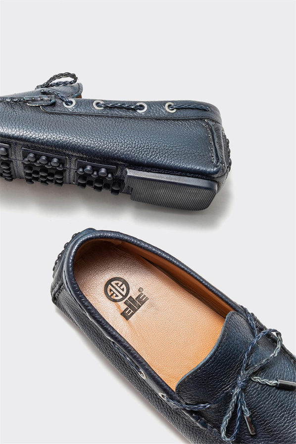 Lacivert deri erkek günlük ayakkabı, günlük kullanım için - Elle Shoes