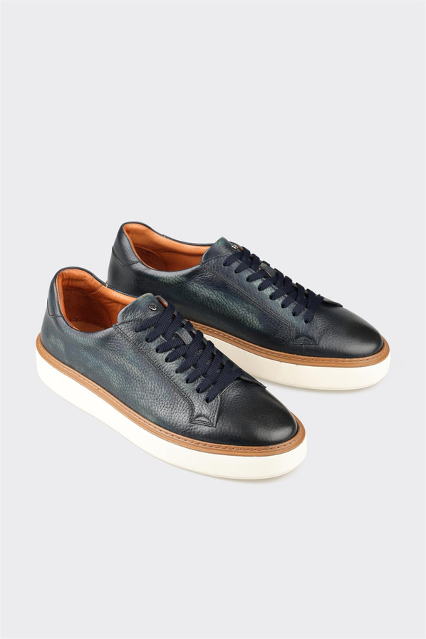 Lacivert deri erkek günlük ayakkabı, günlük kullanım için - Elle Shoes