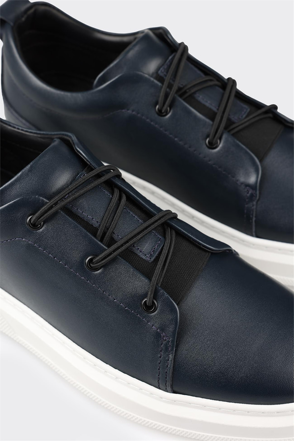 Lacivert deri erkek günlük ayakkabı, günlük kullanım için - Elle Shoes
