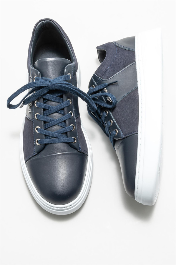 Lacivert deri erkek günlük ayakkabı, günlük kullanım için - Elle Shoes