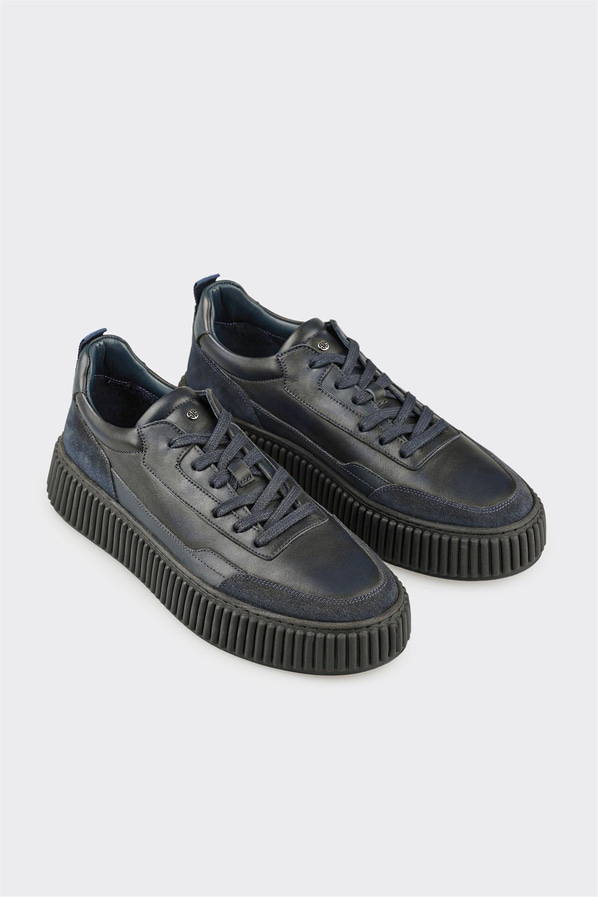 Lacivert deri erkek günlük ayakkabı, rahat kullanım için - Elle Shoes