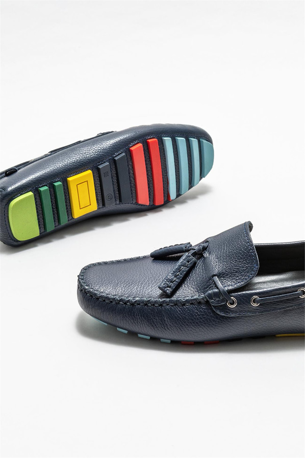 Lacivert deri erkek loafer, günlük kullanım için - Elle Shoes