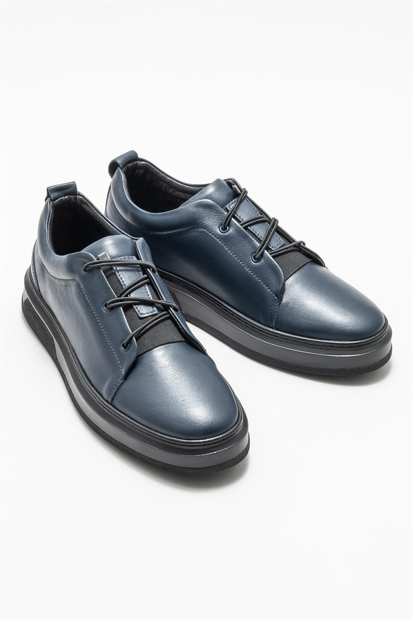 Lacivert deri erkek günlük ayakkabı, günlük kullanım için - Elle Shoes