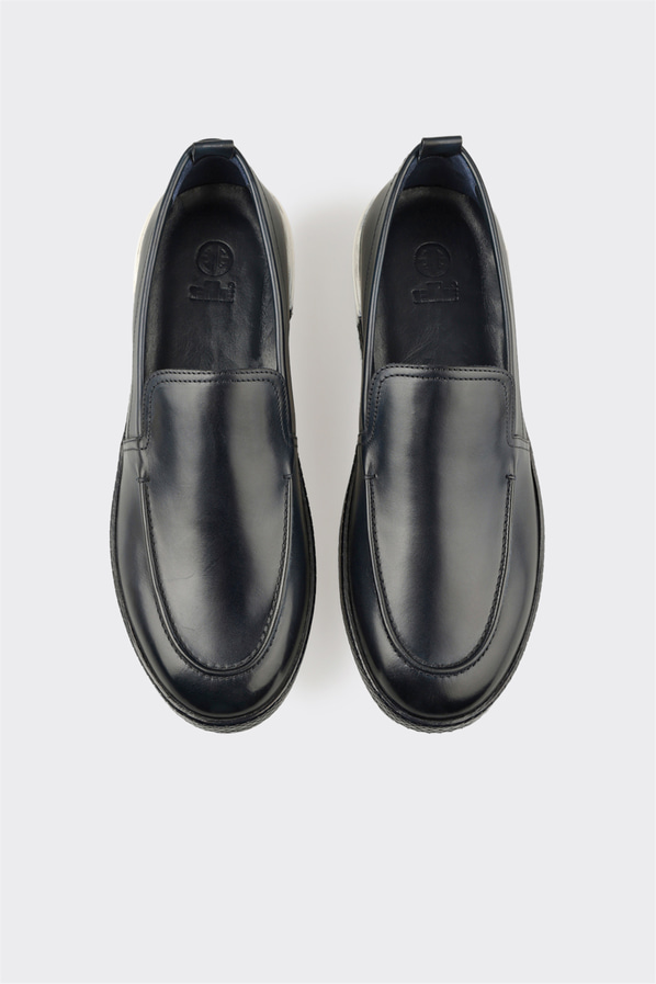 Lacivert deri erkek loafer, günlük kullanım için - Elle Shoes