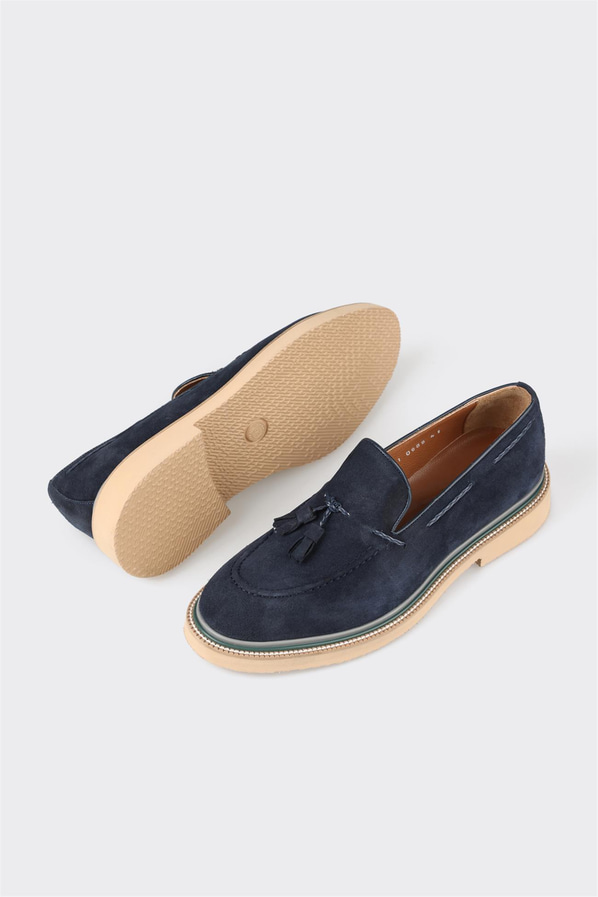 Lacivert deri erkek loafer, günlük kullanım için - Elle Shoes