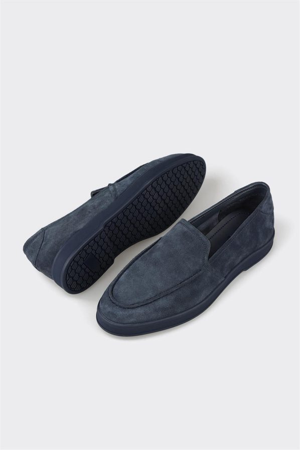 Lacivert deri ve süet erkek loafer, ofis stili için - Elle Shoes