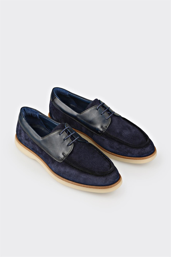 Lacivert deri erkek günlük ayakkabı, günlük kullanım için - Elle Shoes