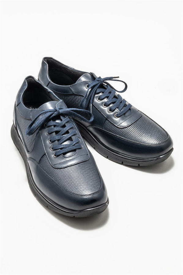 Lacivert deri erkek günlük ayakkabı, günlük kullanım için - Elle Shoes