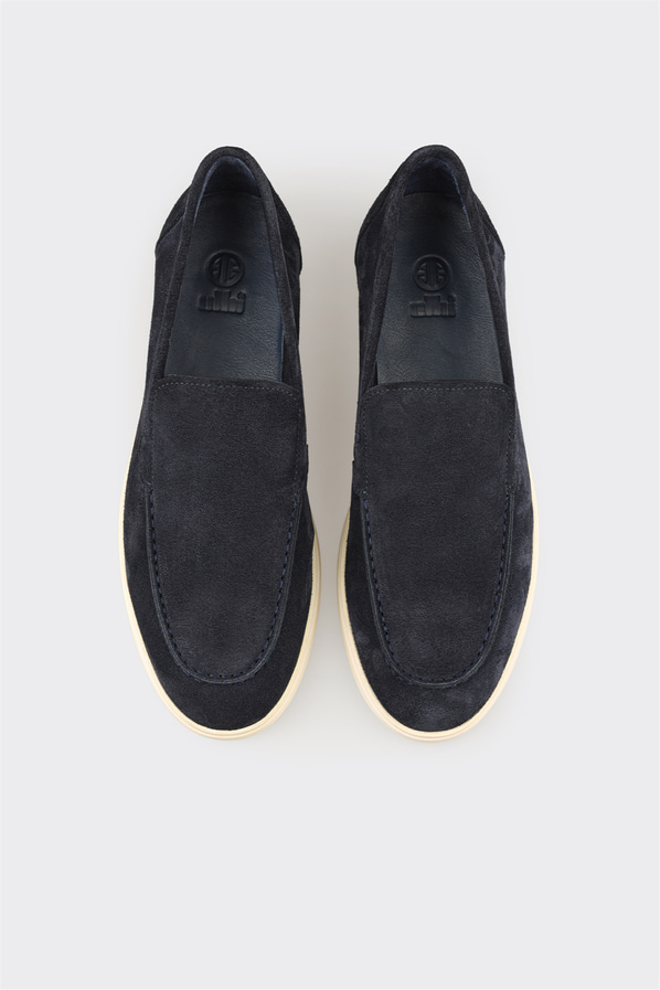 Lacivert deri erkek loafer, günlük kullanım için - Elle Shoes
