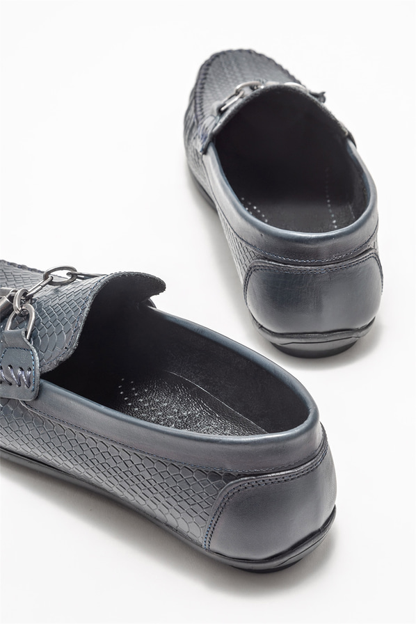 Lacivert deri erkek günlük ayakkabı, günlük kullanım için - Elle Shoes