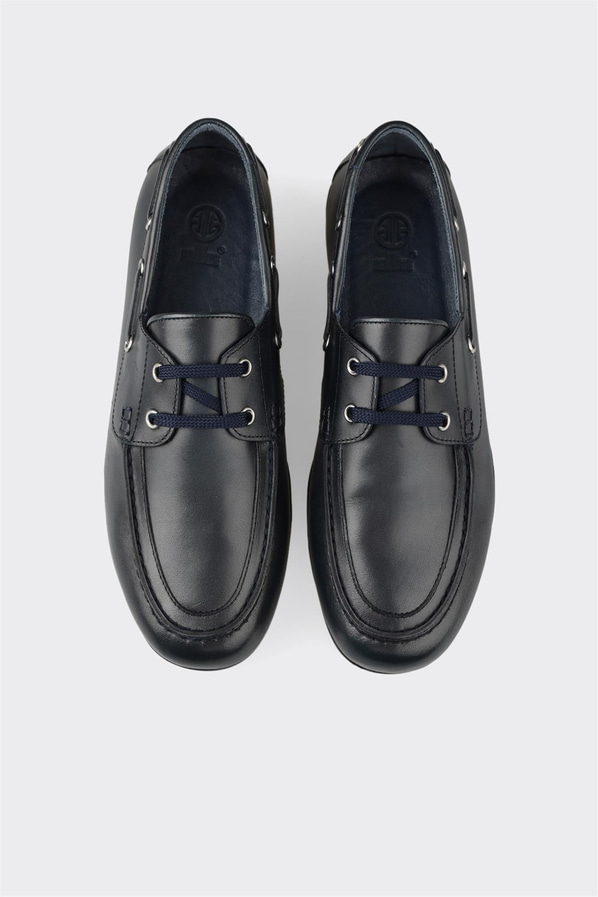 Lacivert deri erkek günlük ayakkabı, rahat kullanım için - Elle Shoes