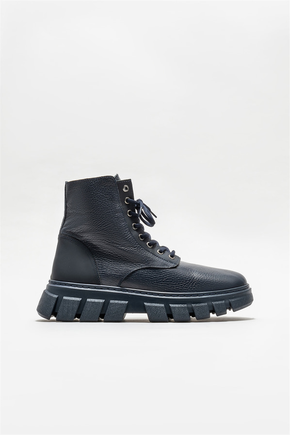 Lacivert deri erkek günlük bot, günlük kullanım için - Elle Shoes