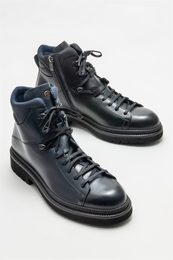 Lacivert deri erkek günlük bot, günlük kullanım için - Elle Shoes