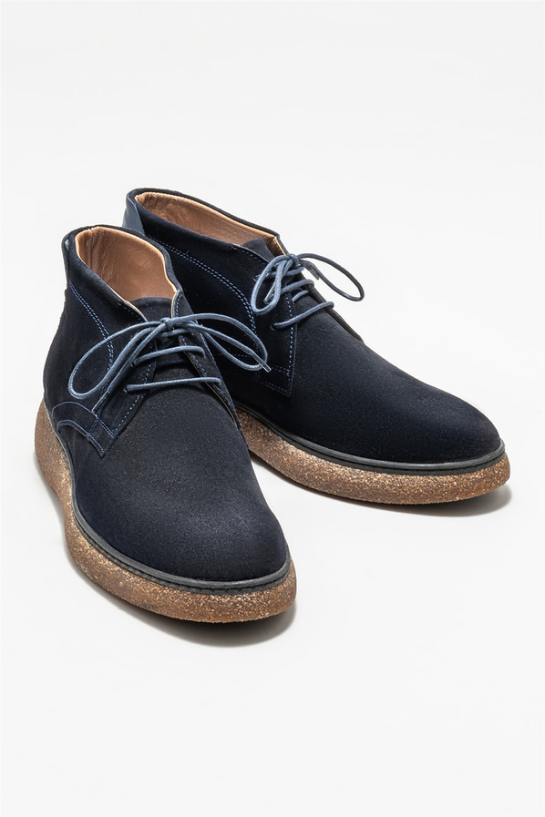 Lacivert deri erkek günlük bot, günlük kullanım için - Elle Shoes