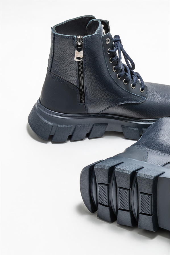 Lacivert deri erkek günlük bot, günlük kullanım için - Elle Shoes