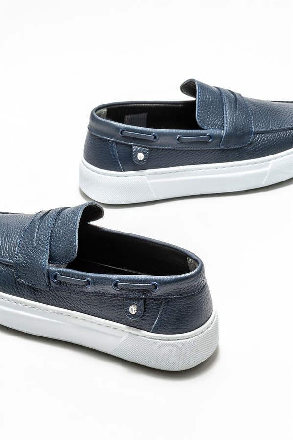 Lacivert deri erkek loafer, günlük kullanım için - Elle Shoes