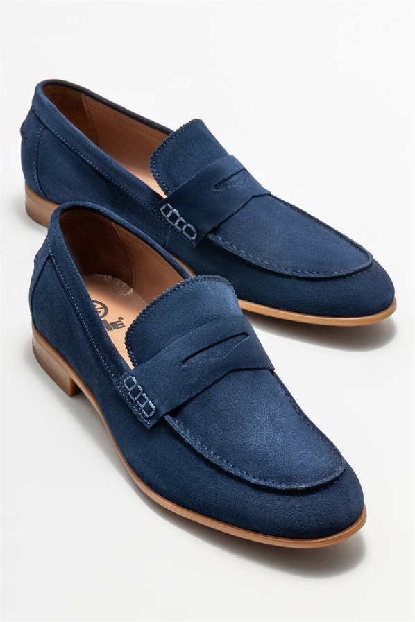 Lacivert deri erkek loafer, günlük kullanım için - Elle Shoes