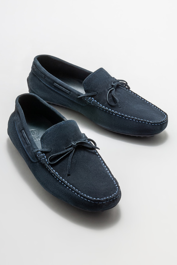 Lacivert deri erkek loafer, günlük kullanım için - Elle Shoes