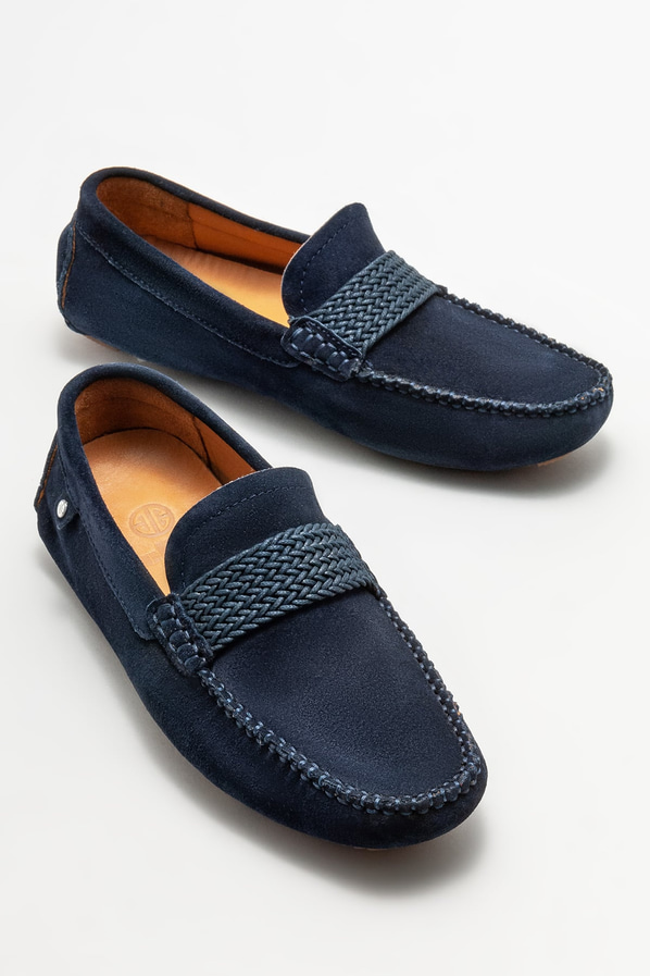 Lacivert deri erkek loafer, günlük kullanım için - Elle Shoes