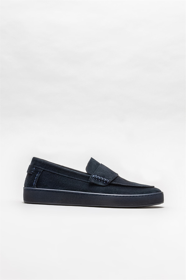Lacivert deri erkek loafer, günlük kullanım için - Elle Shoes