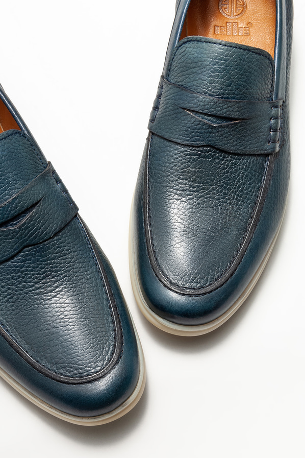 Lacivert deri erkek loafer, günlük kullanım için - Elle Shoes