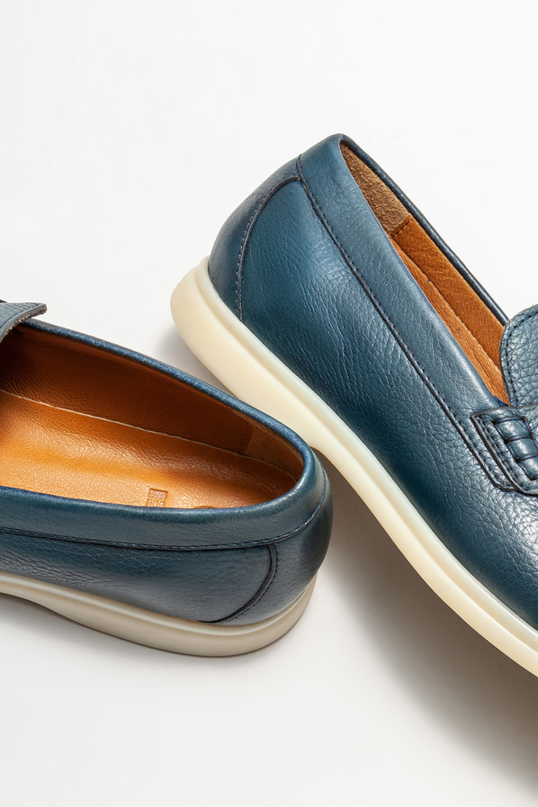 Lacivert deri erkek loafer, günlük kullanım için - Elle Shoes