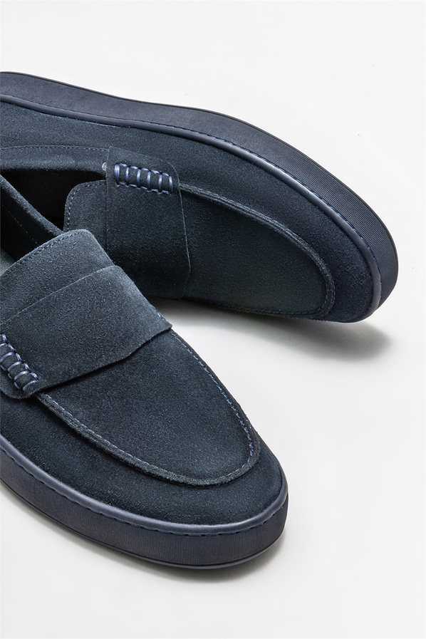 Lacivert deri erkek loafer, günlük kullanım için - Elle Shoes