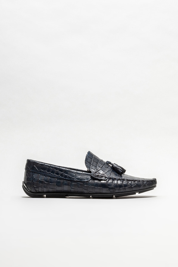 Lacivert deri erkek loafer, günlük kullanım için - Elle Shoes