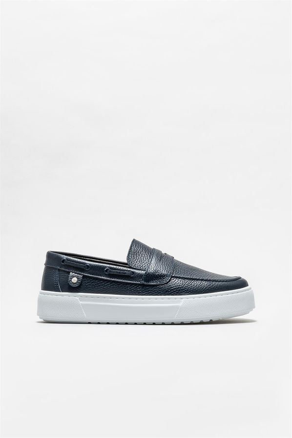 Lacivert deri erkek loafer, günlük kullanım için - Elle Shoes