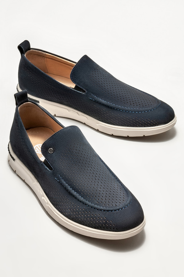 Lacivert deri erkek loafer, günlük kullanım için - Elle Shoes