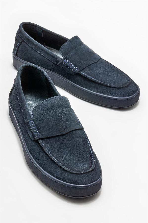 Lacivert deri erkek loafer, günlük kullanım için - Elle Shoes