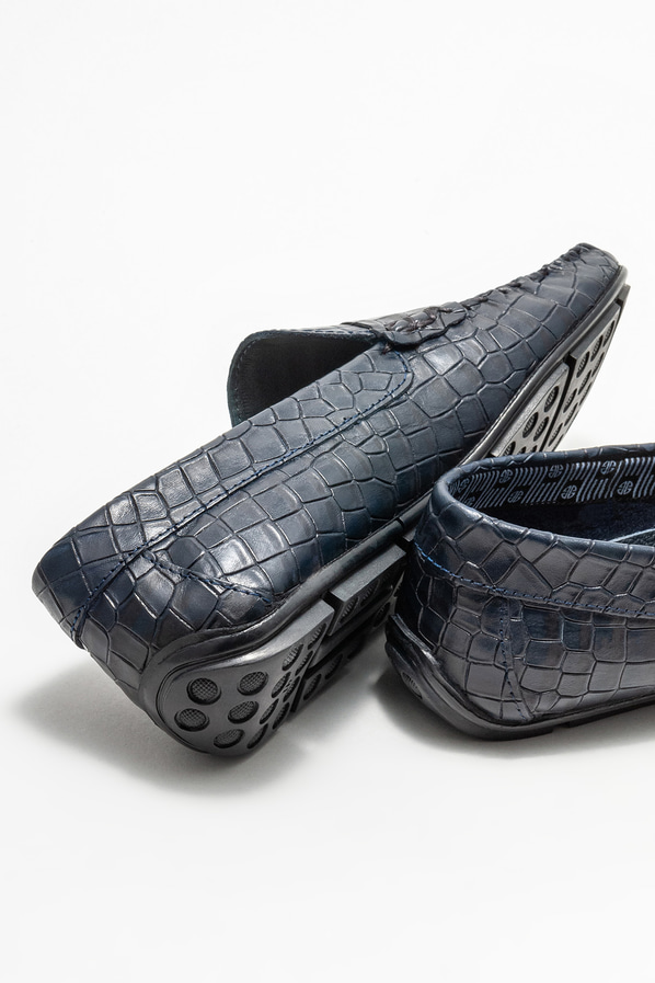 Lacivert deri erkek loafer, günlük kullanım için - Elle Shoes