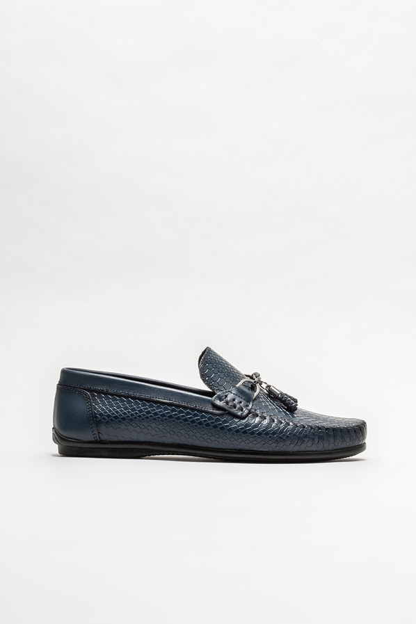 Lacivert deri erkek loafer, günlük kullanım için - Elle Shoes
