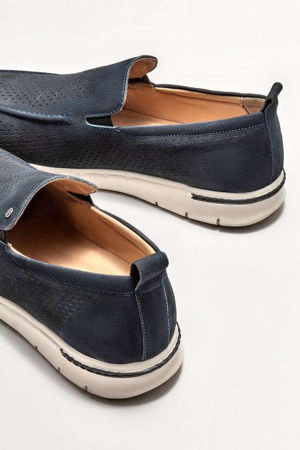 Lacivert deri erkek loafer, günlük kullanım için - Elle Shoes