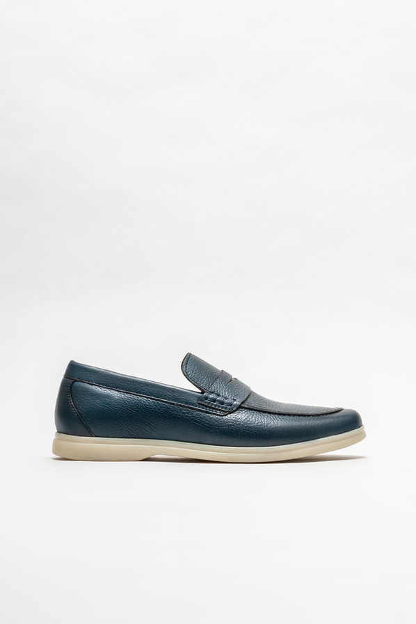 Lacivert deri erkek loafer, günlük kullanım için - Elle Shoes