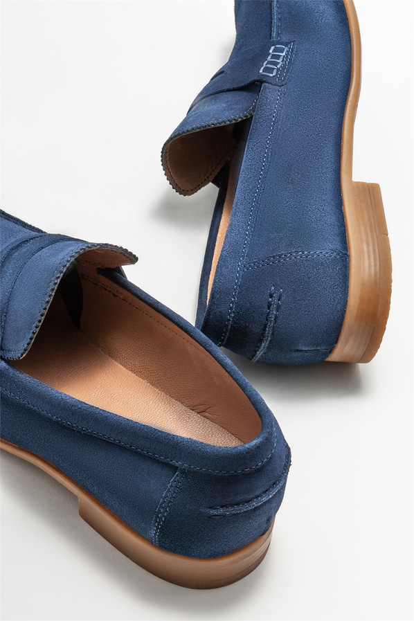 Lacivert deri erkek loafer, günlük kullanım için - Elle Shoes