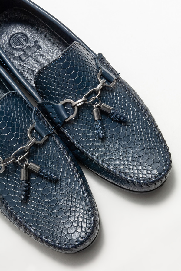 Lacivert deri erkek loafer, günlük kullanım için - Elle Shoes