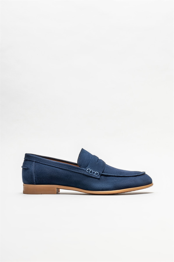 Lacivert deri erkek loafer, günlük kullanım için - Elle Shoes