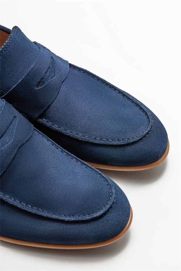 Lacivert deri erkek loafer, günlük kullanım için - Elle Shoes