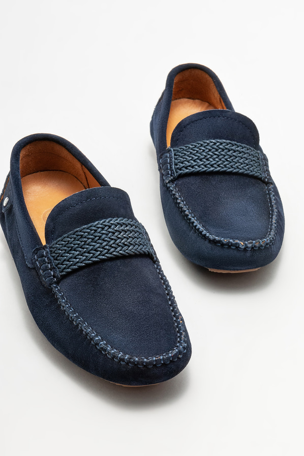 Lacivert deri erkek loafer, günlük kullanım için - Elle Shoes