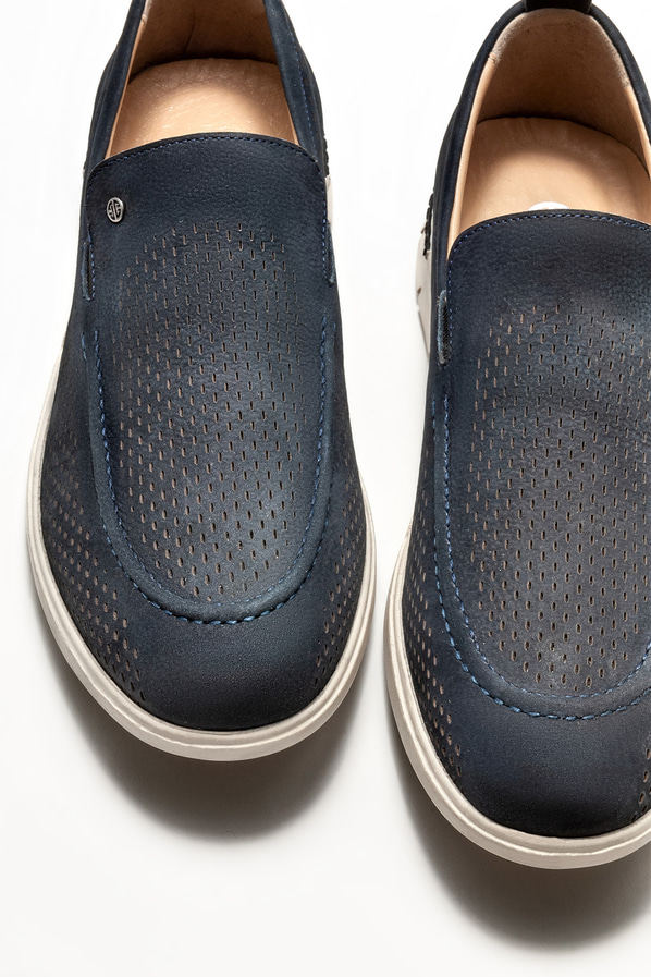 Lacivert deri erkek loafer, günlük kullanım için - Elle Shoes