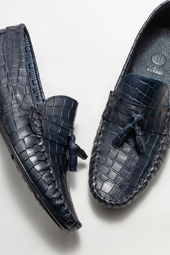 Lacivert deri erkek loafer, günlük kullanım için - Elle Shoes