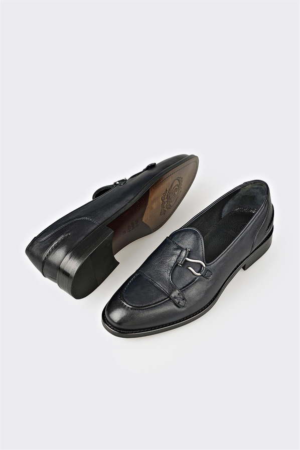 Lacivert deri simli yumuşak dokulu erkek loafer, rahat kullanım için - Elle Shoes