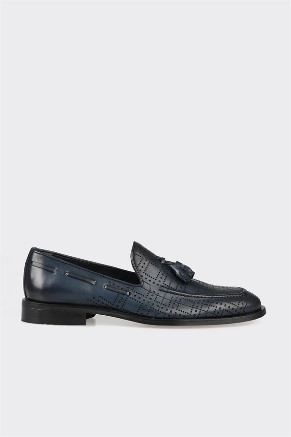 Lacivert deri erkek loafer - Elle Shoes